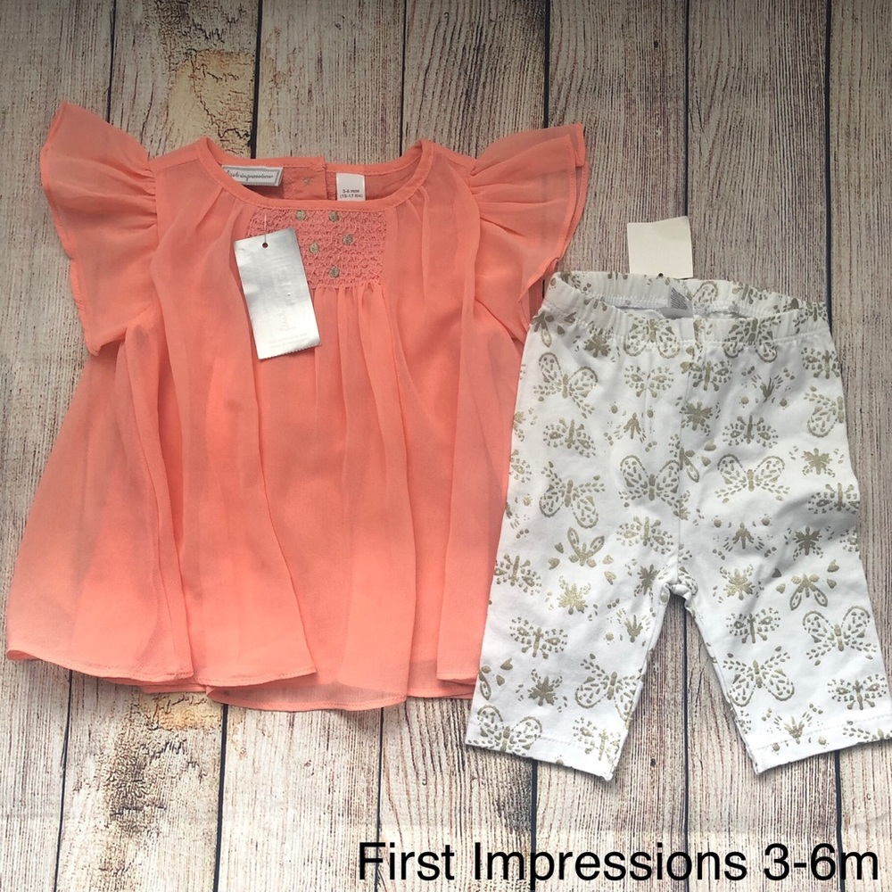 Coral top with gold and white leggings